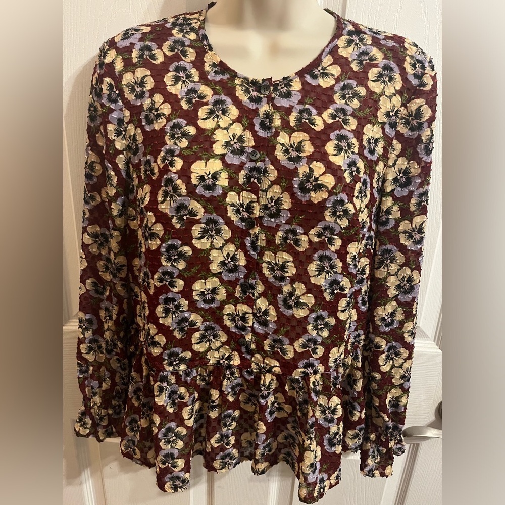 Madewell Drawstring Ruffle Hem Top in Viola Floral XS